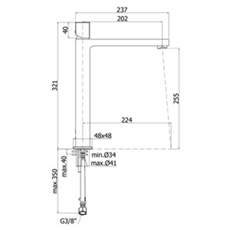 Miscelatore lavabo alto senza scarico modello Parffoni Elle con leva cubo