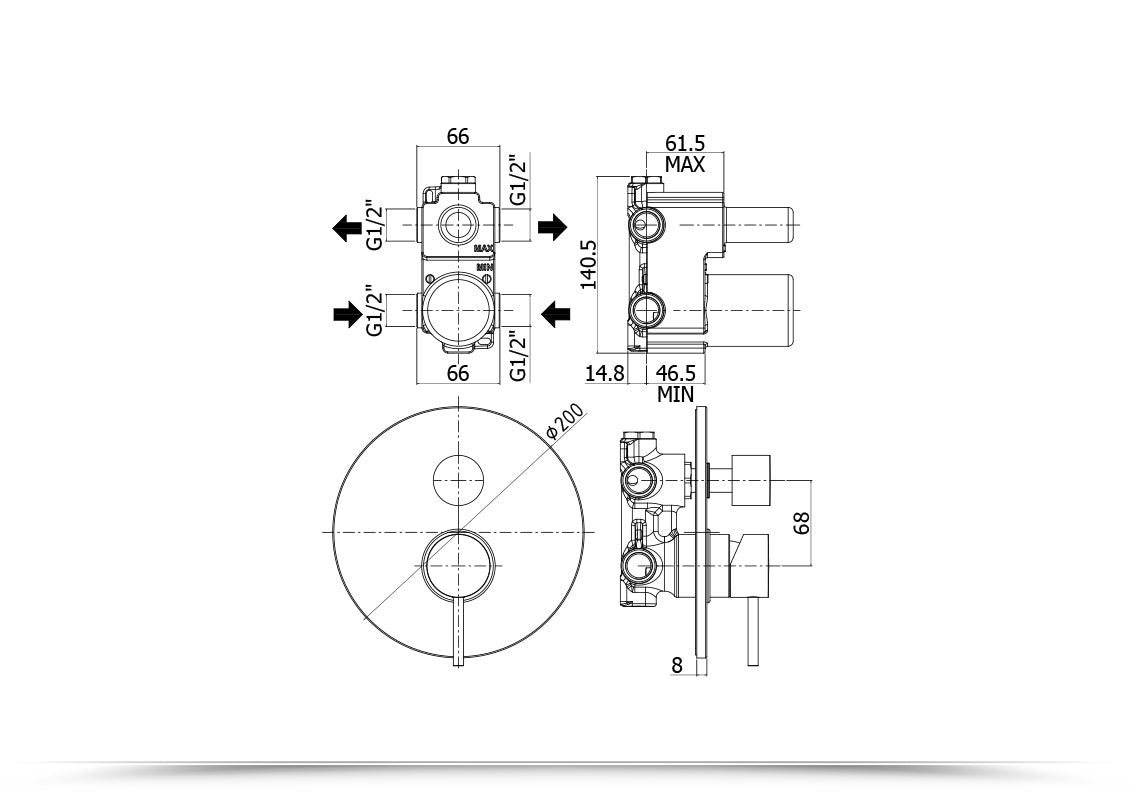 Miscelatore incasso con deviatore con 2 Uscite      LIGHT