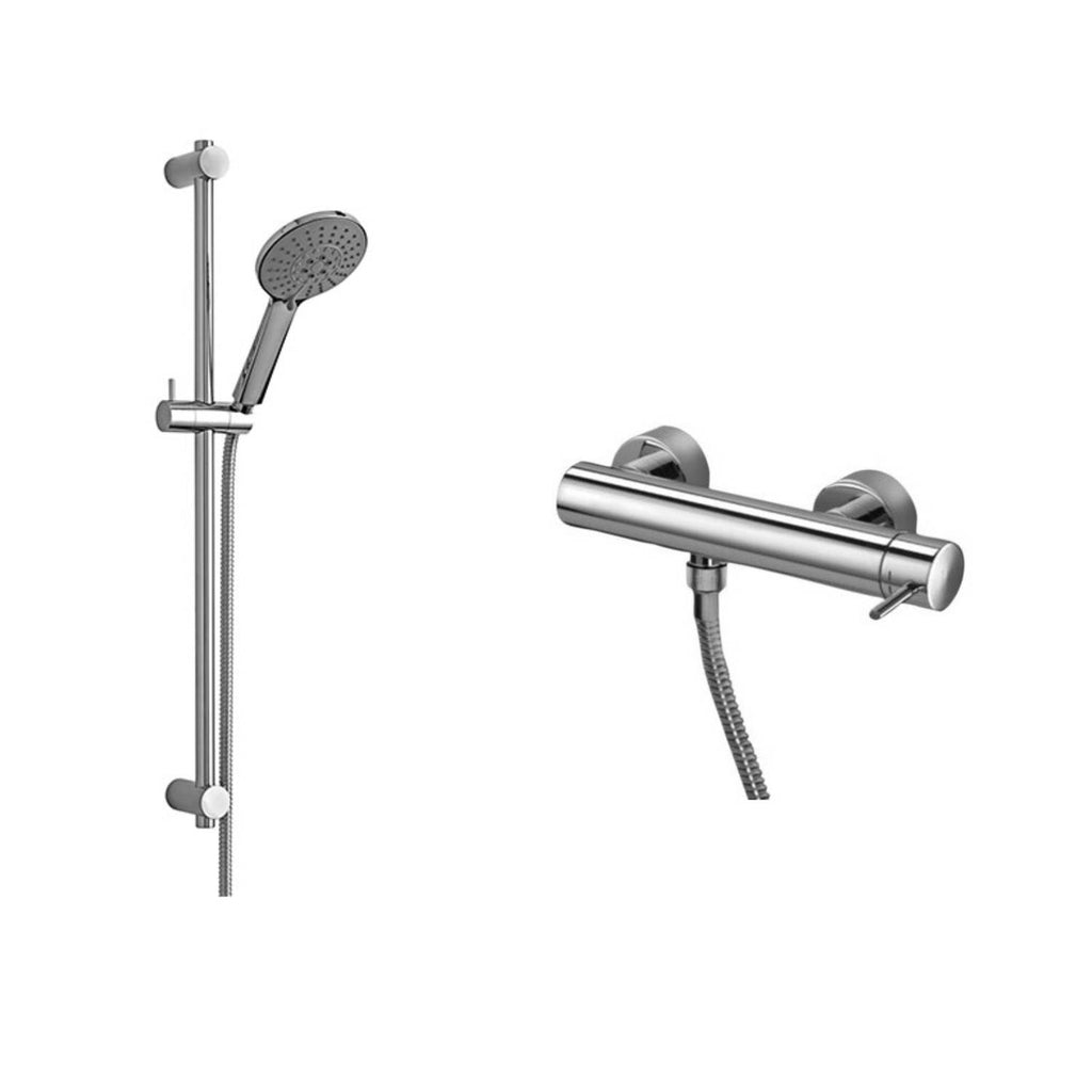 Saliscendi con asta in metallo e doccia 4 getti con miscelatore monocamonado Cromo Paffoni