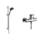 Set saliscendi con asta e flessibile in pvc argento Prestige e miscelatore doccia esterno Green cromo Paffoni