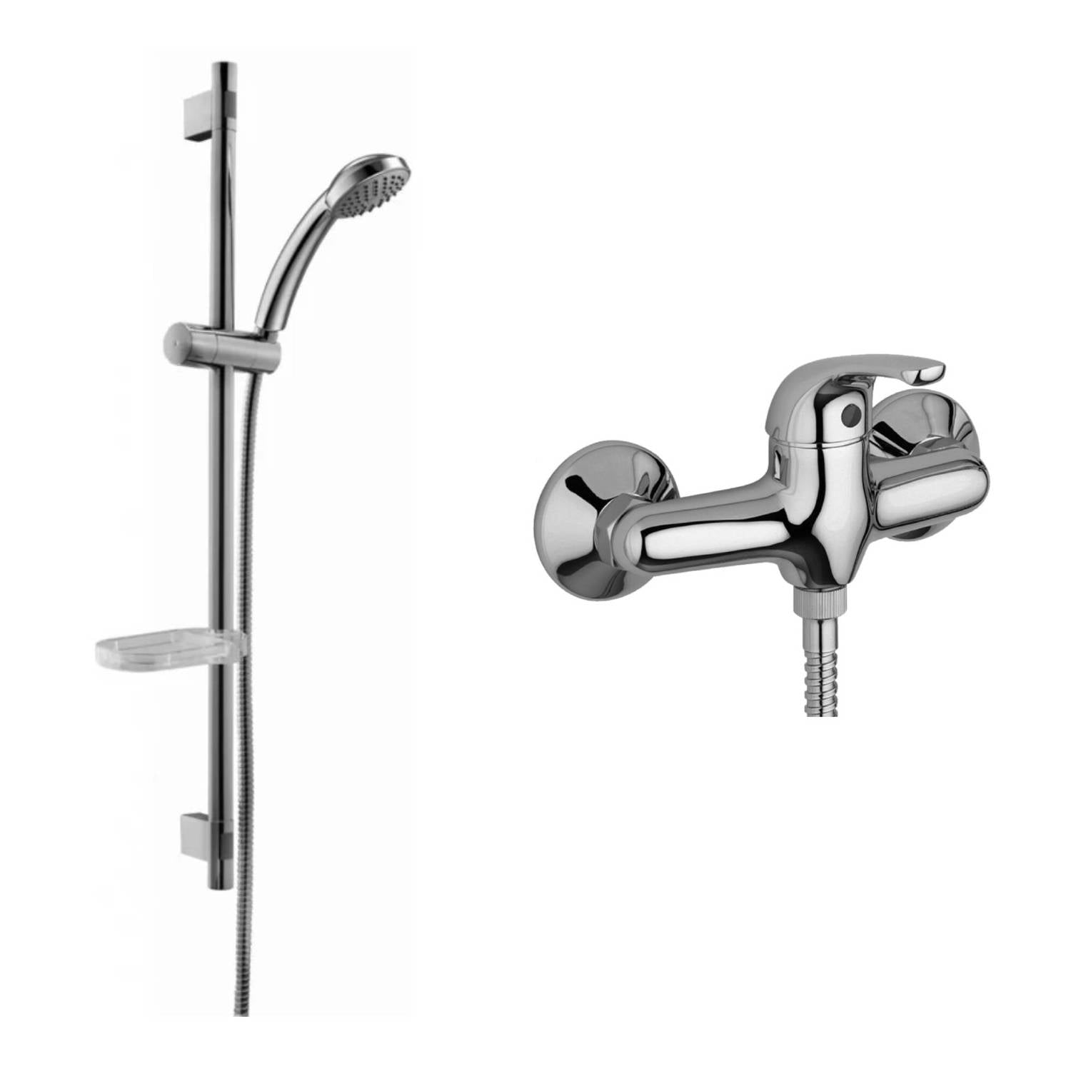 Set saliscendi doccia con asta in metallo e doccetta tonda monogetto e miscelatore doccia esteno Apollo cromo Paffoni