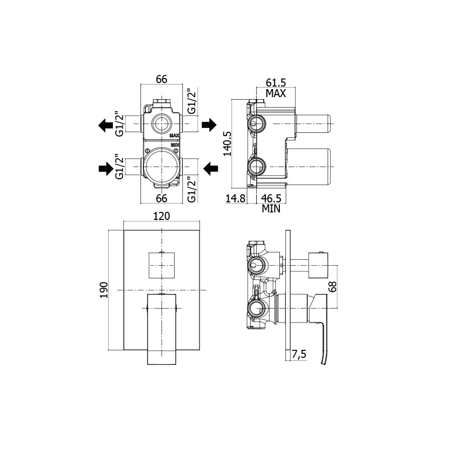 Miscelatore doccia incasso Paffoni Level con cartuccia deviatore art. LES018CR