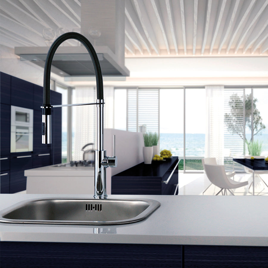 Miscelatore lavello cucina in ottone Paffoni Light Exclusive Edition con canna orientabile e doccia estraibile finitura cromo