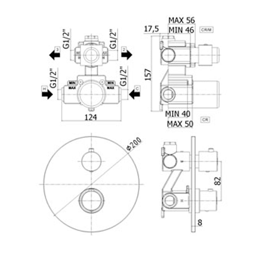 Miscelatore termostatico incasso doccia a 2 uscite di Paffoni. Cod.LIQ018CR