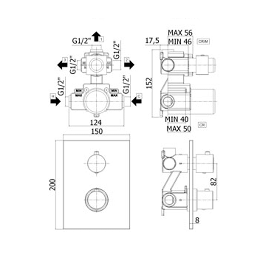 Miscelatore termostatico incasso doccia 3 uscite Paffoni Light
