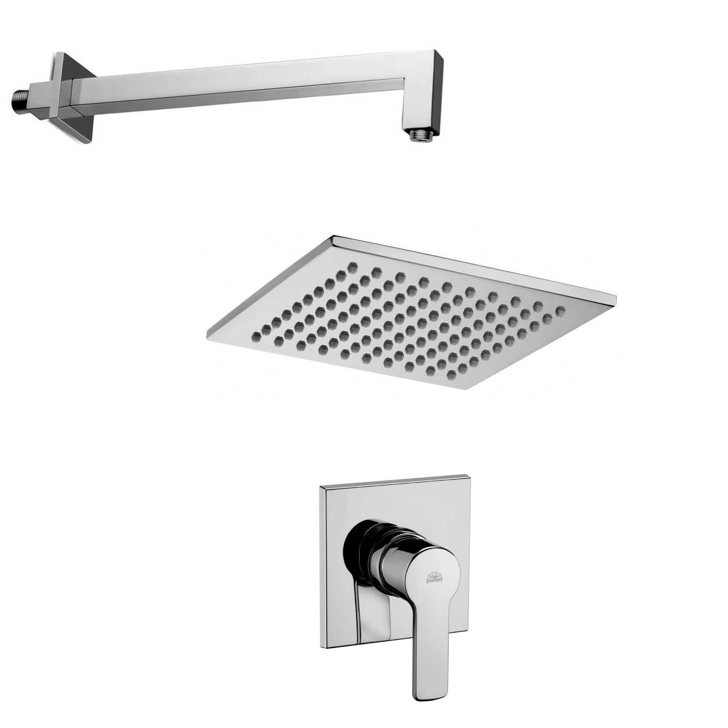 Set soffione doccia anticalcare con braccio doccia quadrato 35cm e miscelatore incasso cromato Paffoni