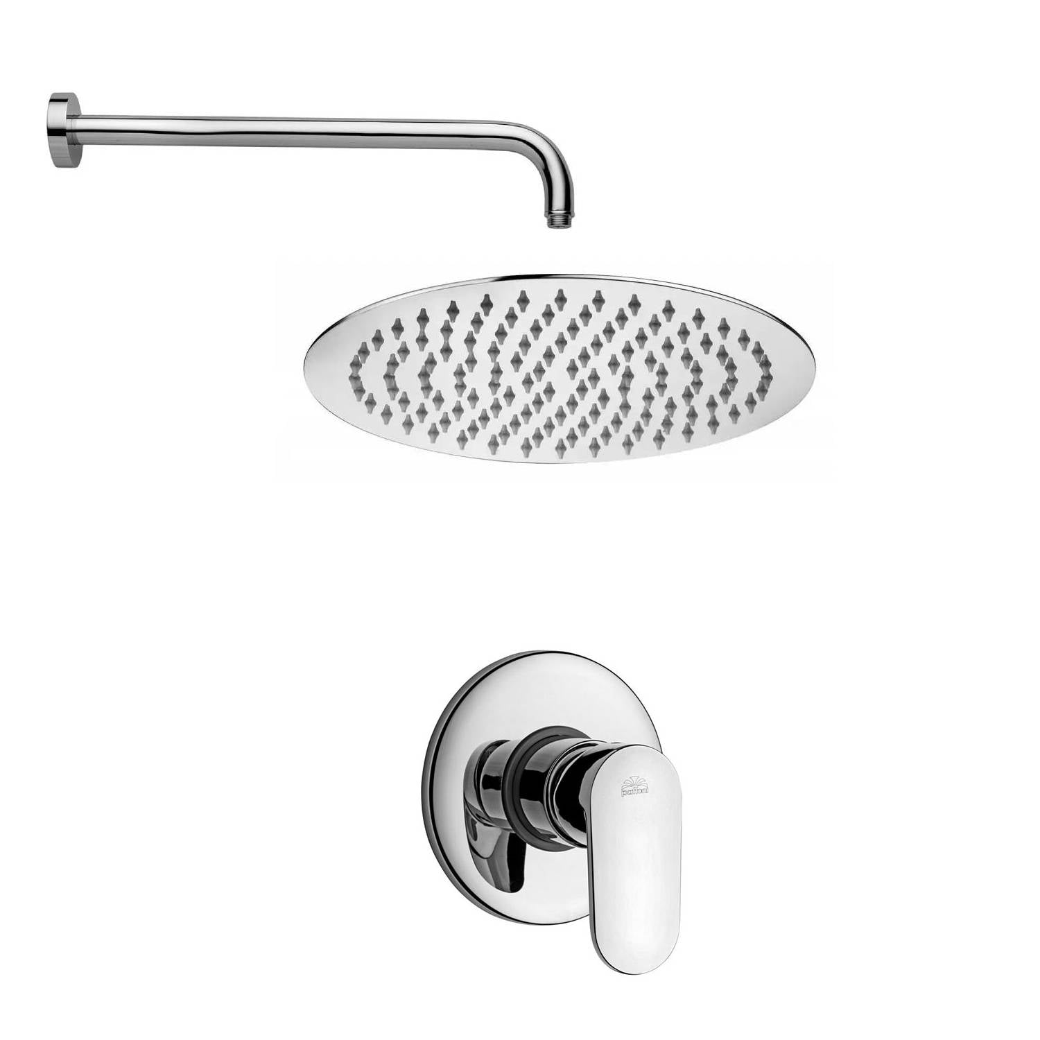 Set Soffione doccia tondo con braccio tondo e miscelatore incasso in ottone cromo Paffoni