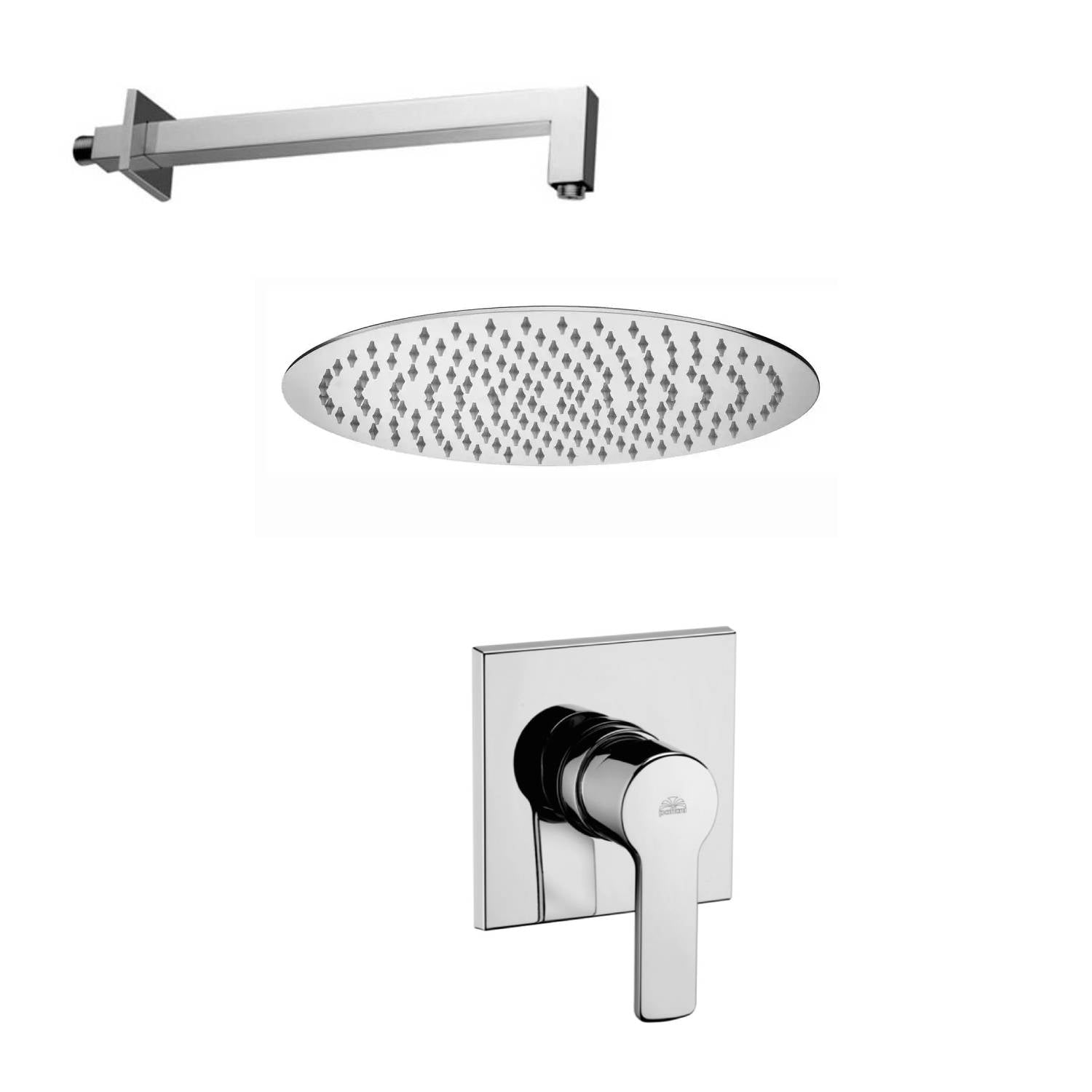 Set Soffione doccia tondo diametro 300 con braccio quadrato e miscelatore incasso doccia Cromo Paffoni