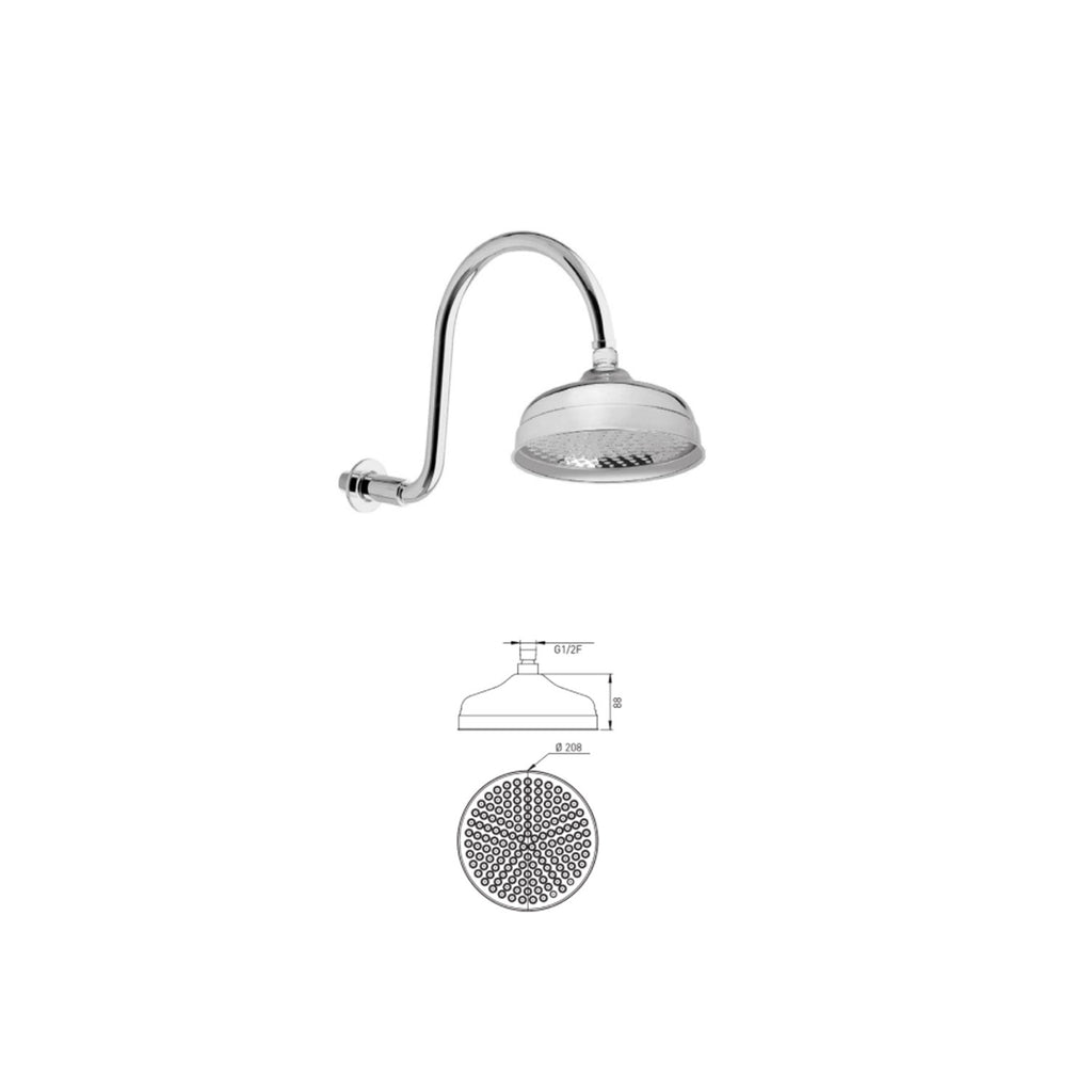 Soffione doccia modello retrÃ² in ottone cromato Keller Taps