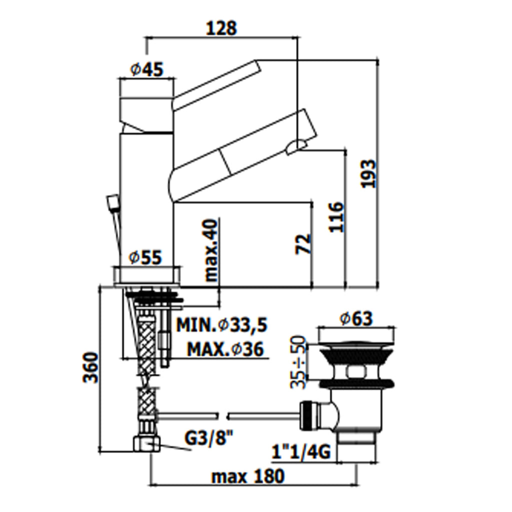 Miscelatore lavabo con scarico click clack collezione Birillo Paffoni