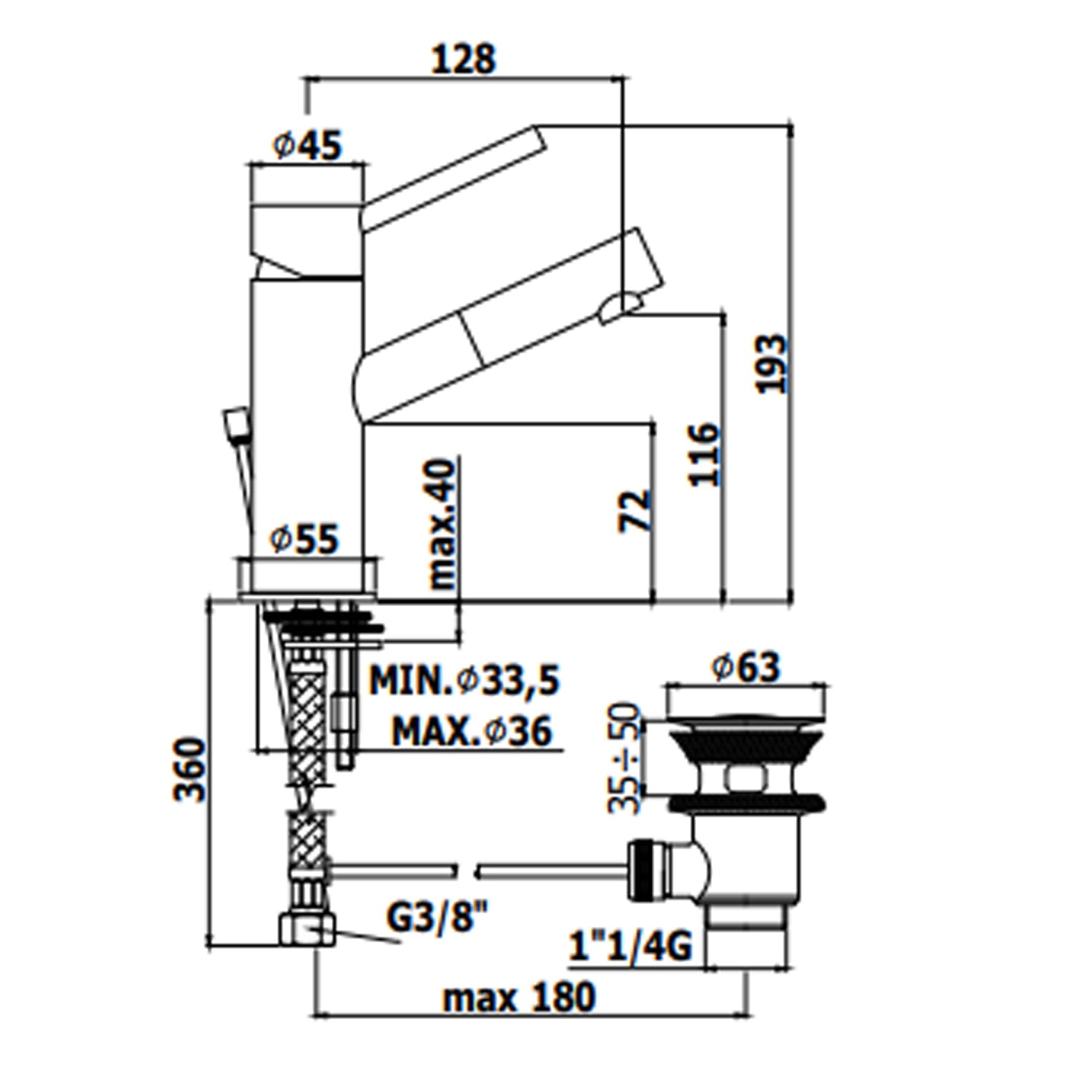 Miscelatore lavabo con scarico click clack collezione Birillo Paffoni