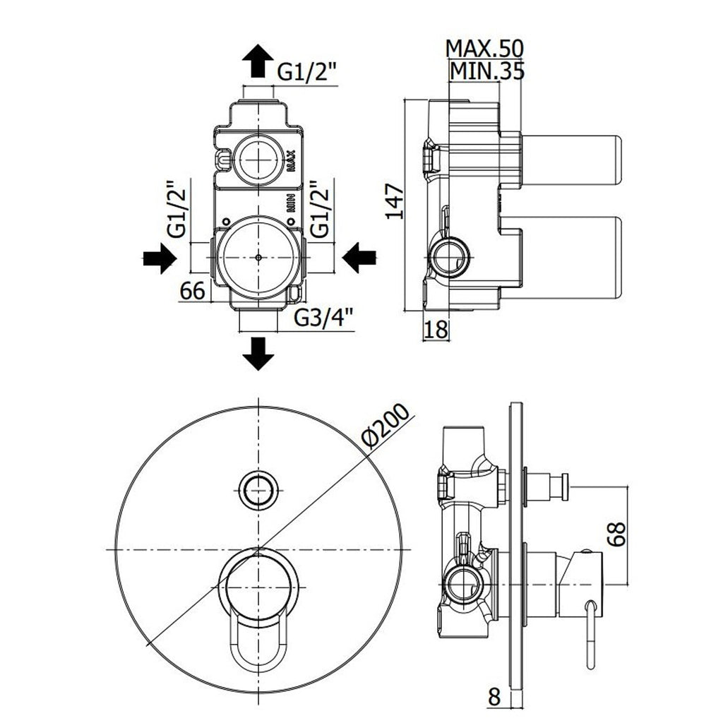 Miscelatore doccia con deviatore a pulsante 2 uscite Paffoni Jocker cromato