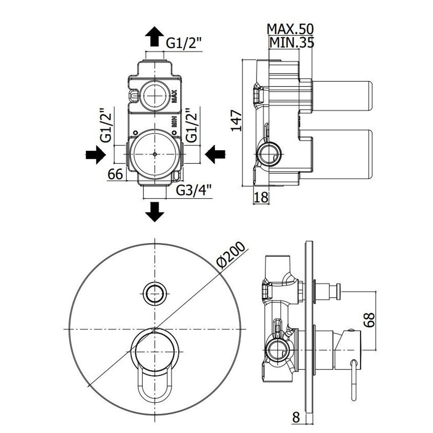 Miscelatore doccia con deviatore a pulsante 2 uscite Paffoni Jocker cromato
