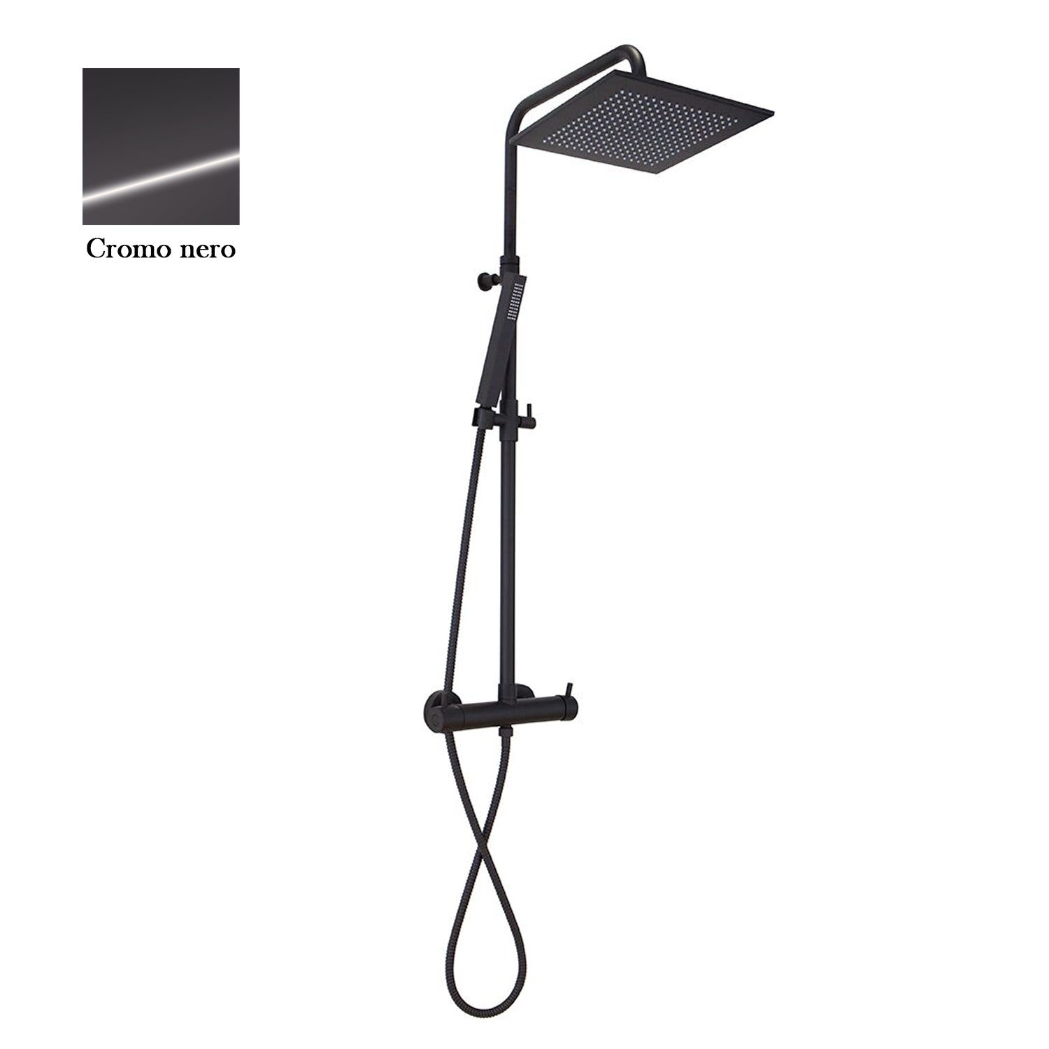 Colonna doccia cromo nero orientabile con soffione quadro