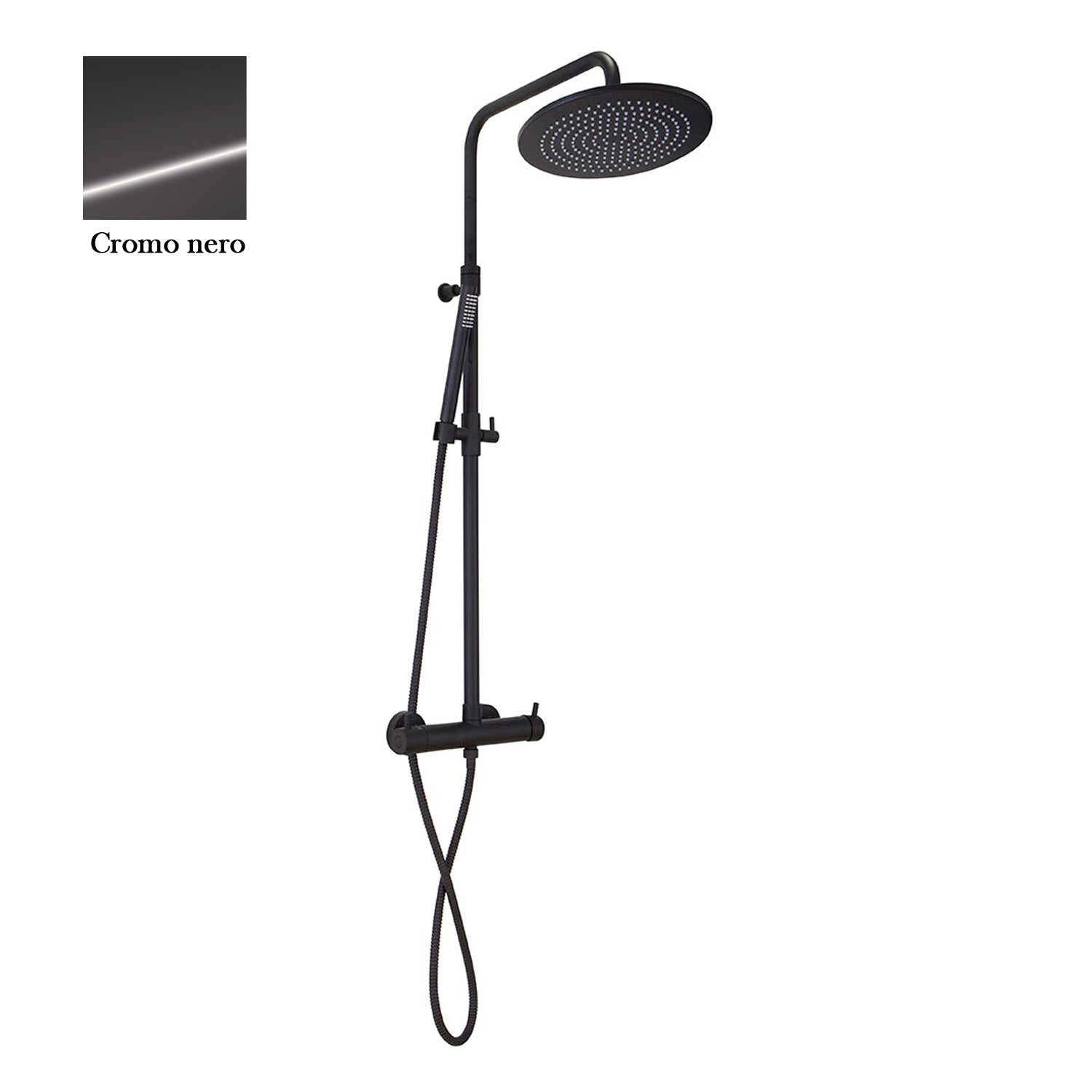 Colonna doccia cromo nero orientabile con soffione tondo