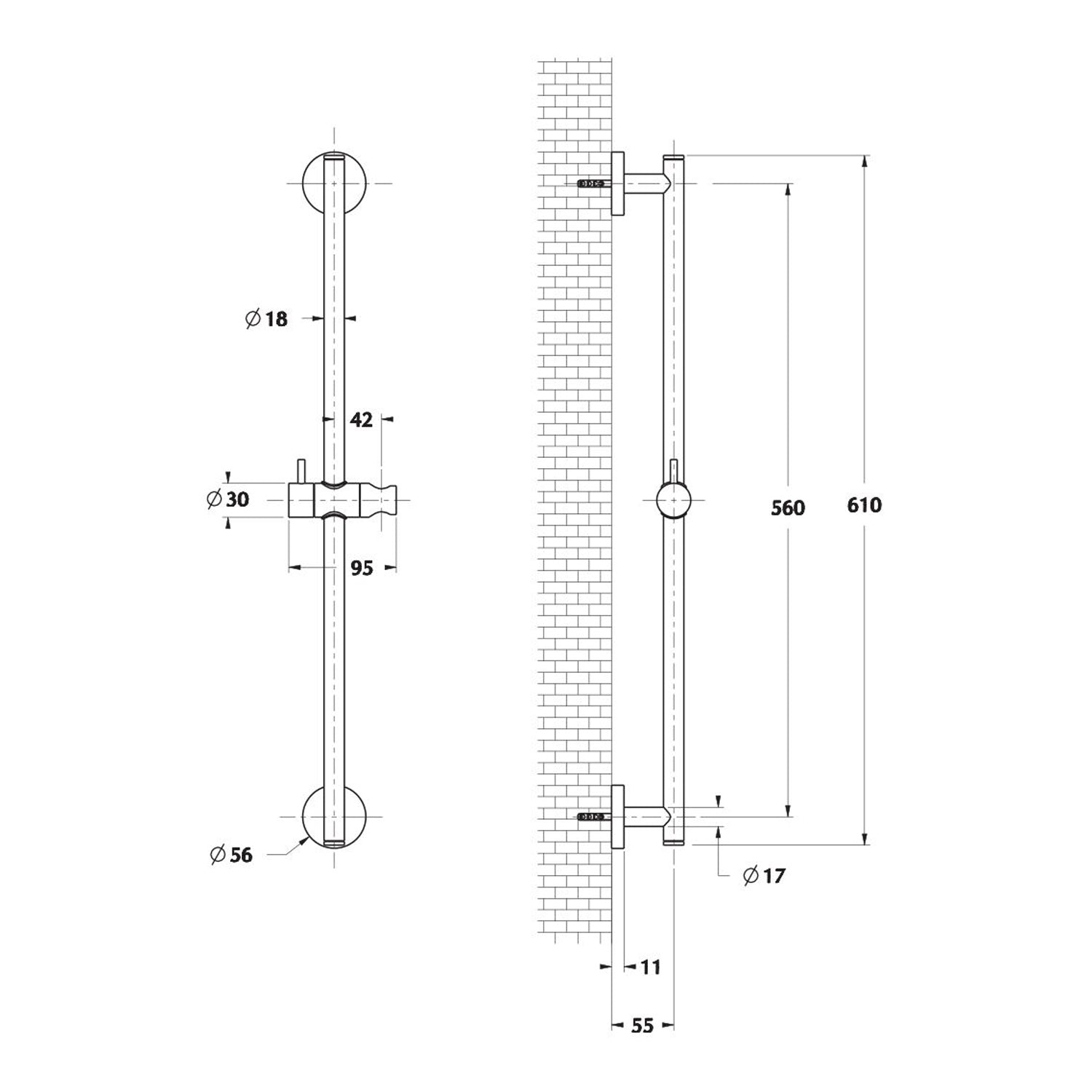 Saliscendi Stilo 18mm con doccia Artist e flessibile nero