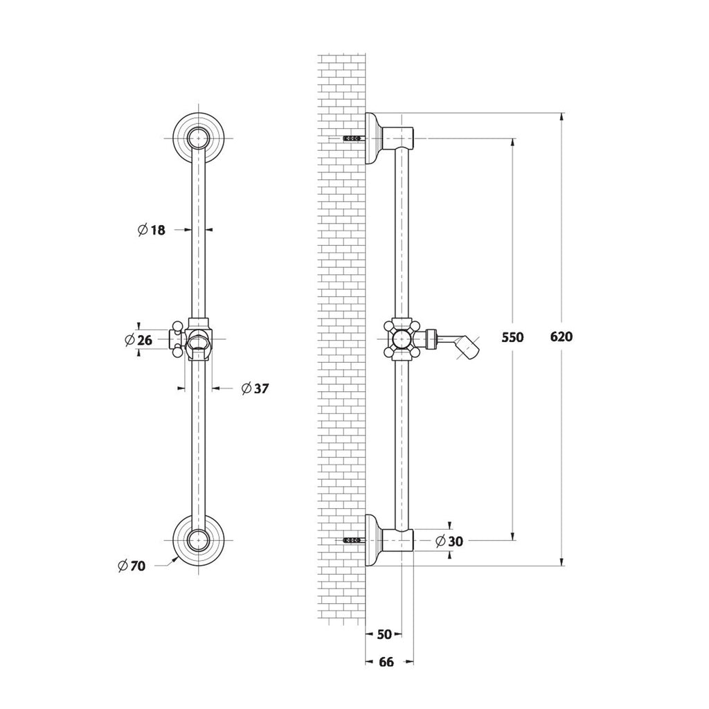 Saliscendi antico bronzo 18mm con doccia Violetta con manopola bianca moplen