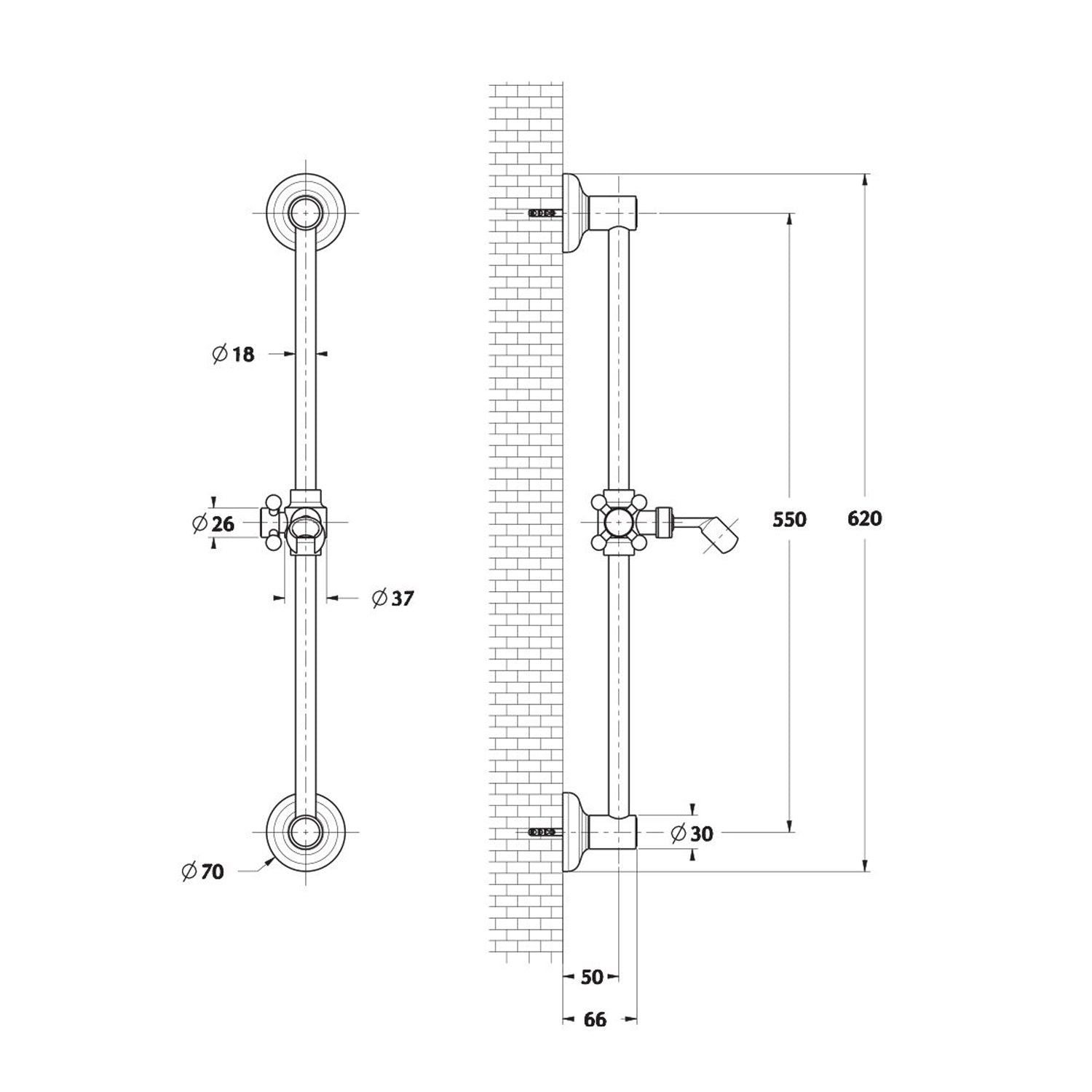 Saliscendi antico bronzo 18mm con doccia Violetta con manopola bianca moplen
