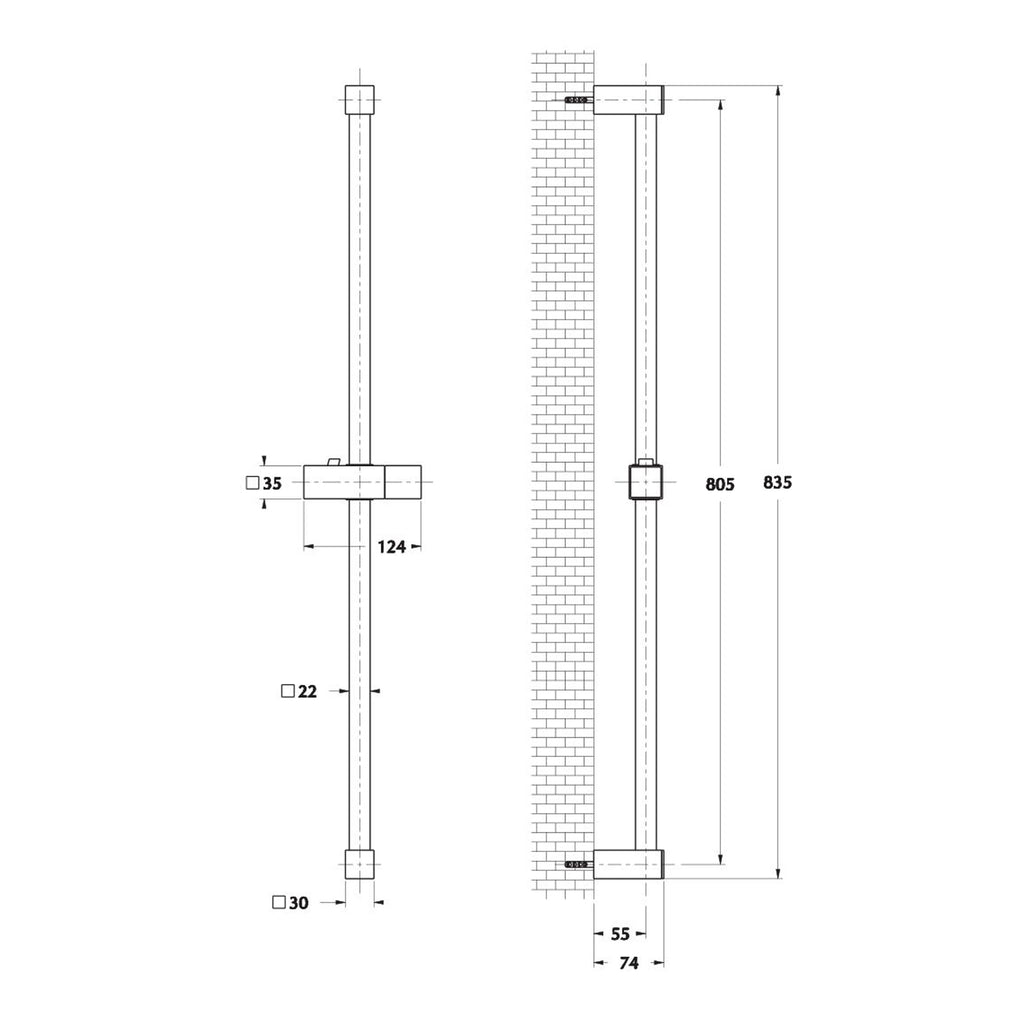 Saliscendi Design in acciaio 22x22mm con portasapone