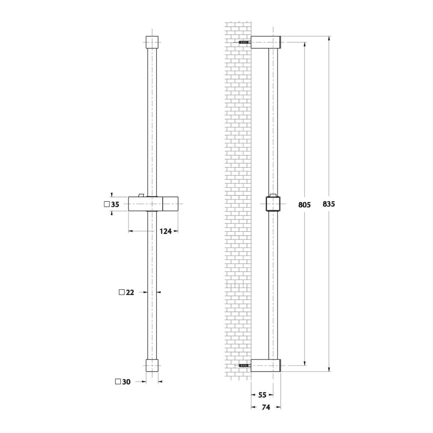 Saliscendi Design in acciaio 22x22mm con portasapone e doccia Turchese