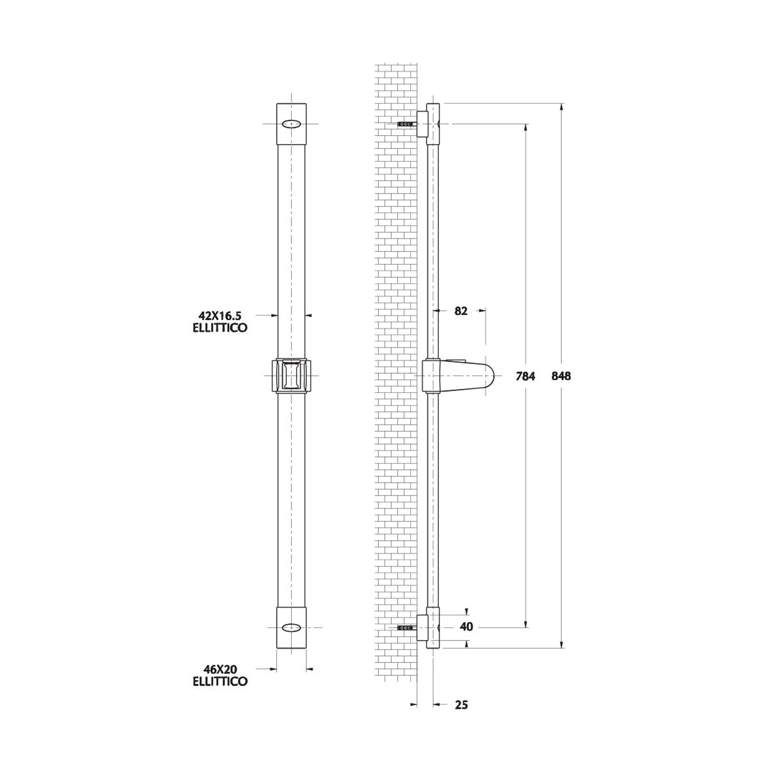 Saliscendi Minerva con asta ovale h85cm con cursore abs e portasapone