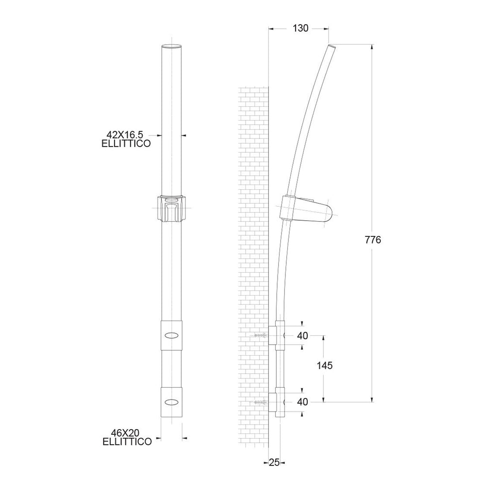 Saliscendi Venus con asta ovale h80cm con doccia Tennis e portasapone