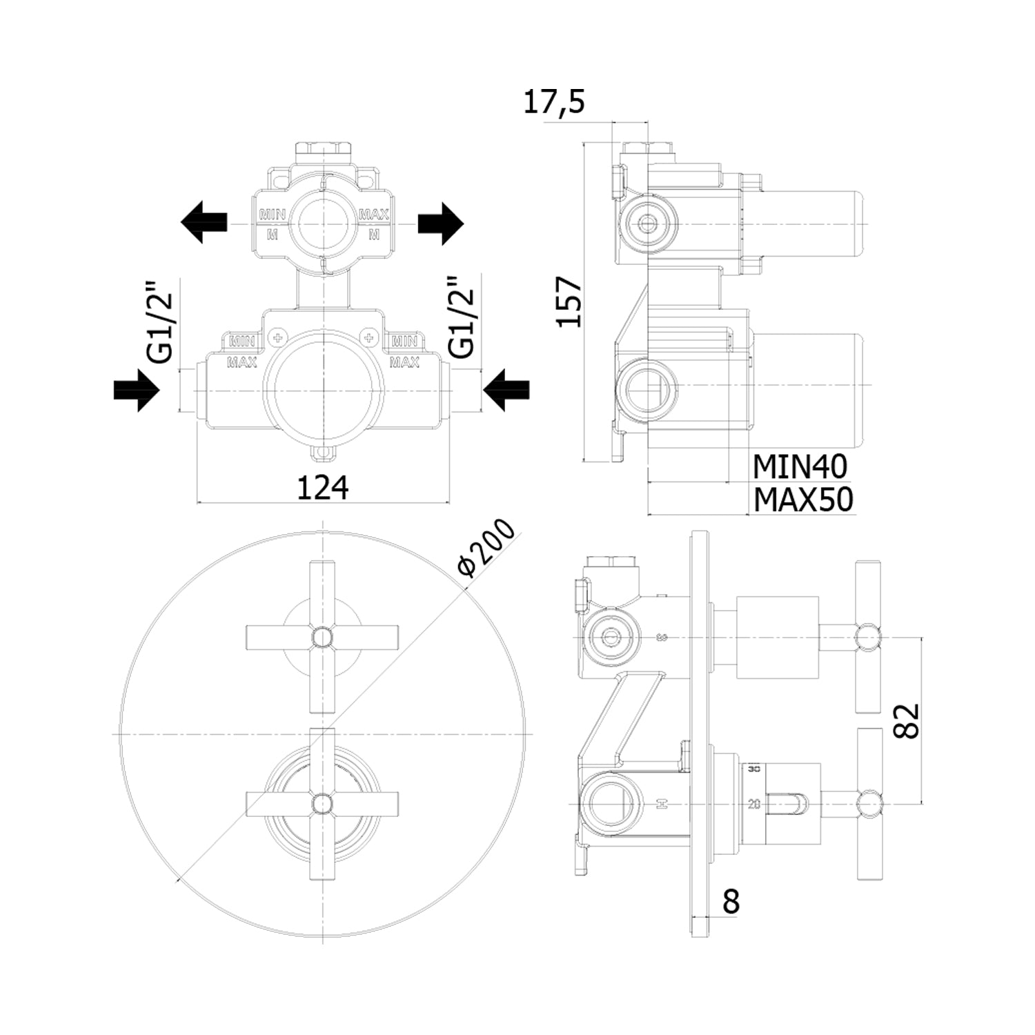 Miscelatore termostatico incasso doccia 2 uscite Paffoni Quattro con catuccia deviatore