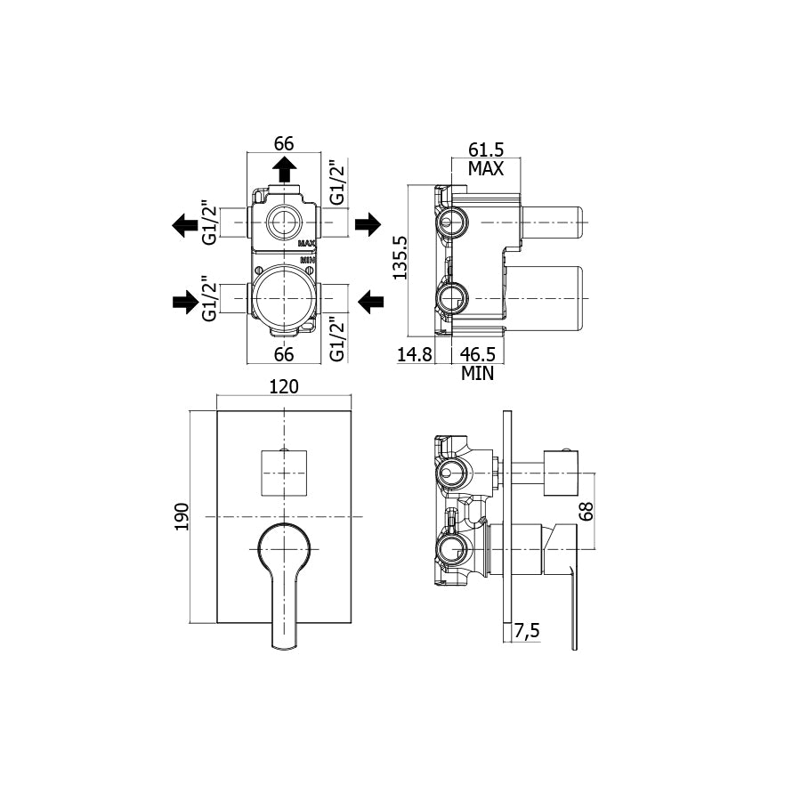 Miscelatore a incasso doccia 3 uscite Paffoni Red art. RED019CR