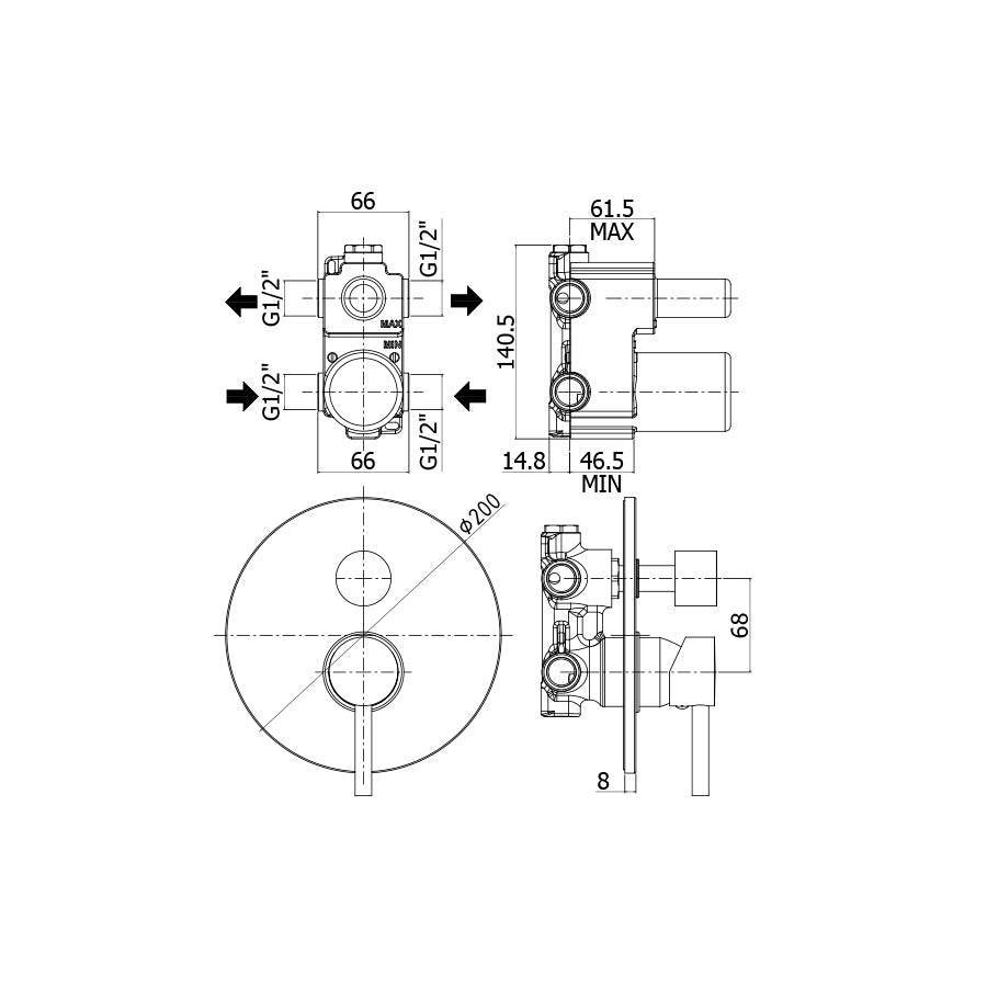 Miscelatore per doccia a incasso Paffoni Stick con deviatore 2 uscite