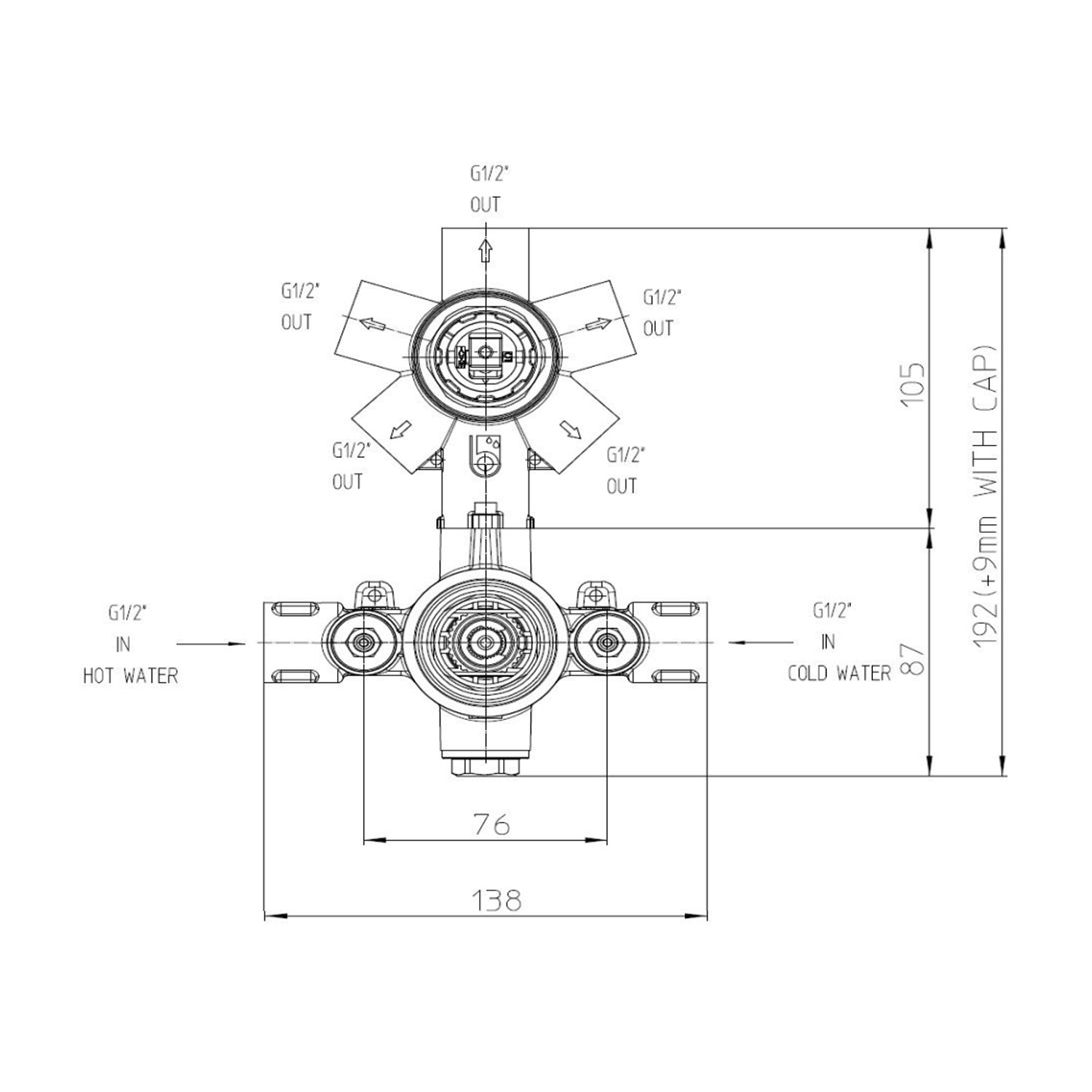 Miscelatore termostatico doccia 5 uscite in ottone cromato con incasso Bossini Cube