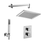 Set doccia con soffione e braccio e kit doccia quadrato duplex con miscelatore termostatico con poastra rettangolare Cromo Paffoni