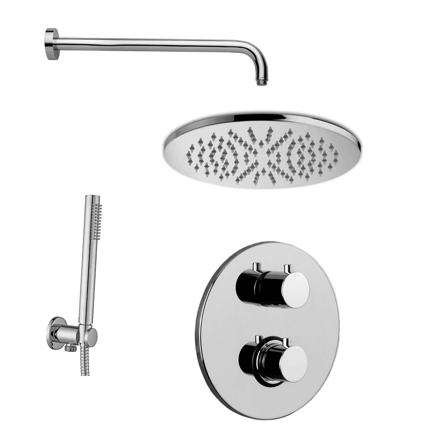 Set soffione doccia tondo con braccio doccia tondo e miscelatore termostatico con set doccia duplex cromo Paffoni