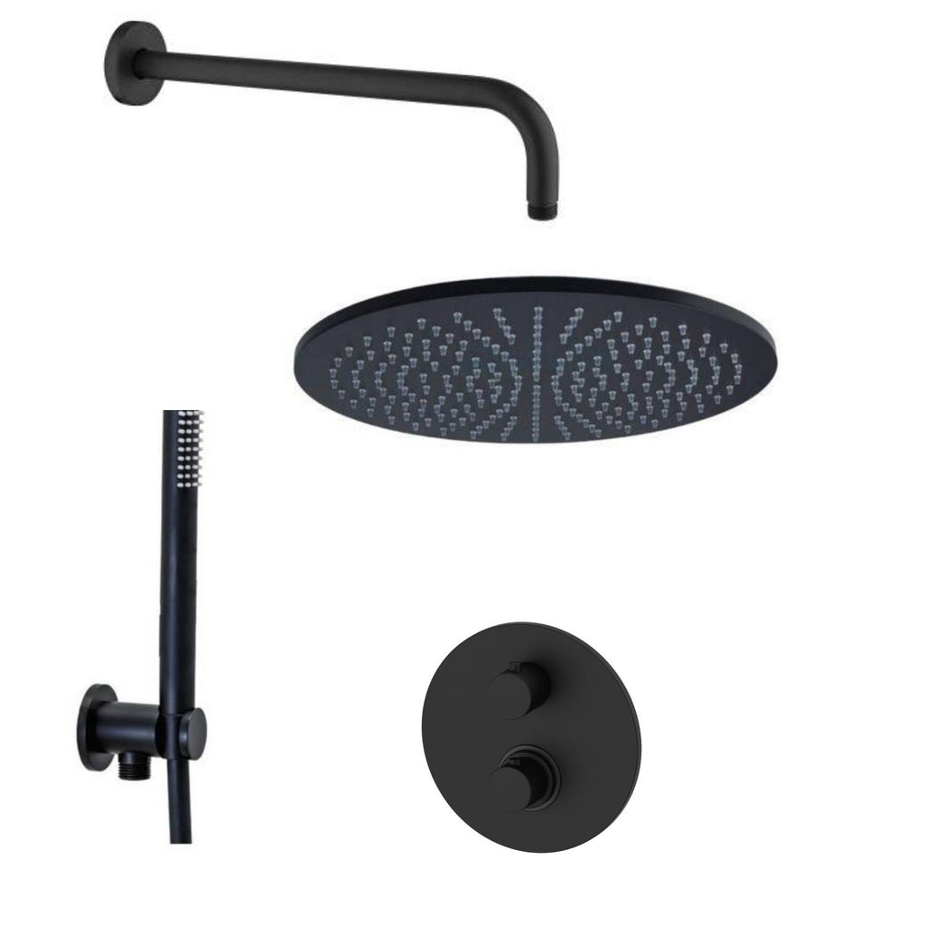 Set Soffione doccia tondo e braccio doccia lusso con miscelatore termostatico e set duplex doccia nero opaco Paffoni