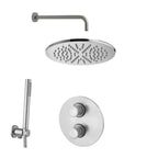 Set soffione doccia con braccio tondo e miscelatore termostatico con set duplex doccia Satinato Paffoni