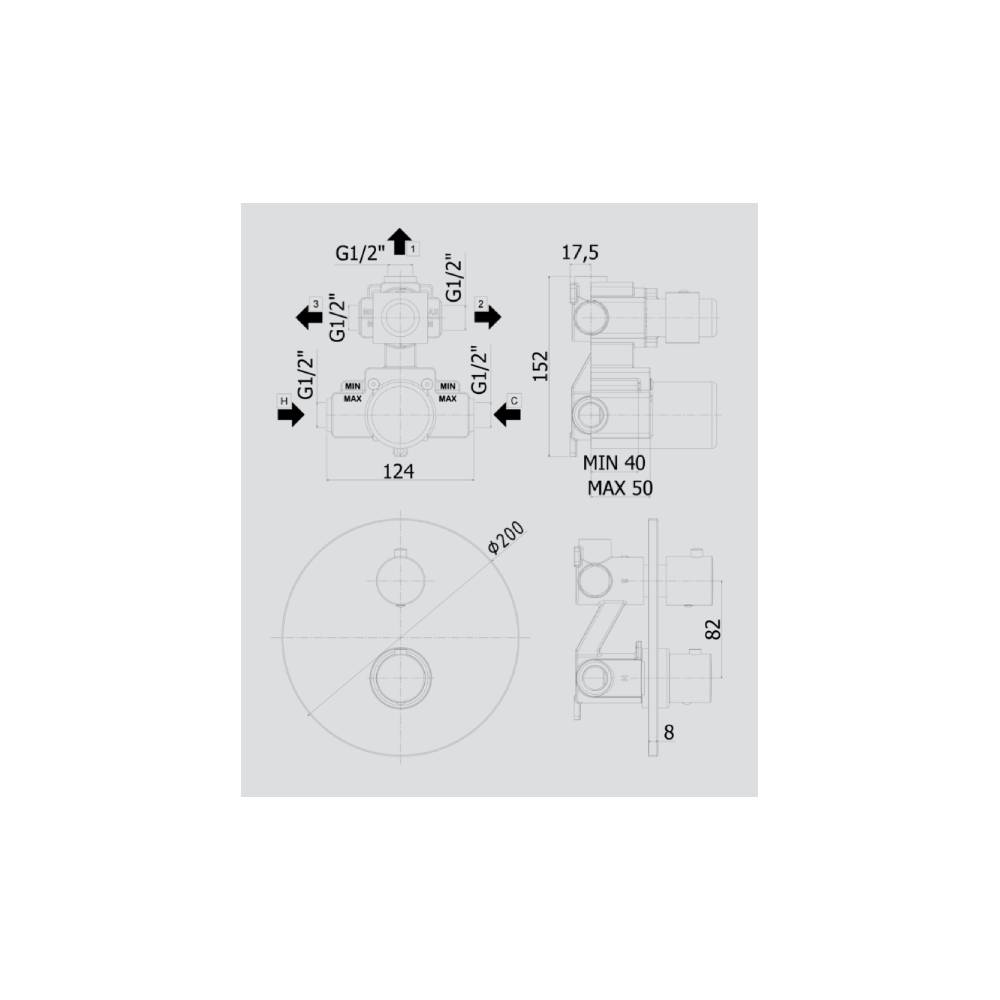 Miscelatore termostatico incasso doccia 3 uscite serie Light modello LIQ019HGSP miele oro spazzolato Paffoni