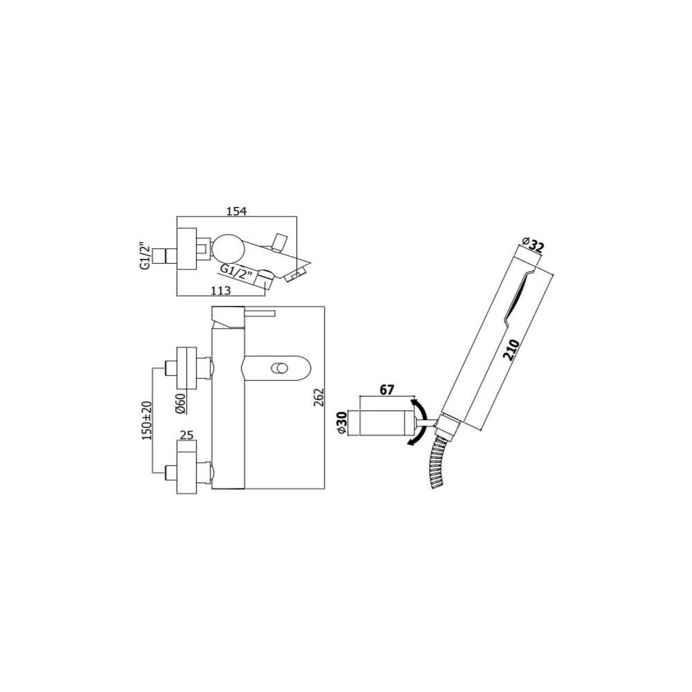 Miscelatore termostatico vasca con doccetta serie Light modello LIQ023ST steel looking Paffoni