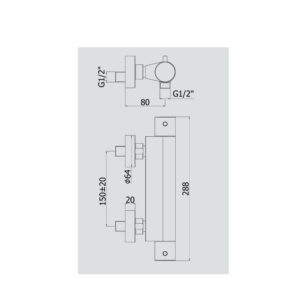 Miscelatore termostatico doccia esterno serie Light modello LIQ468ST steel looking Paffoni