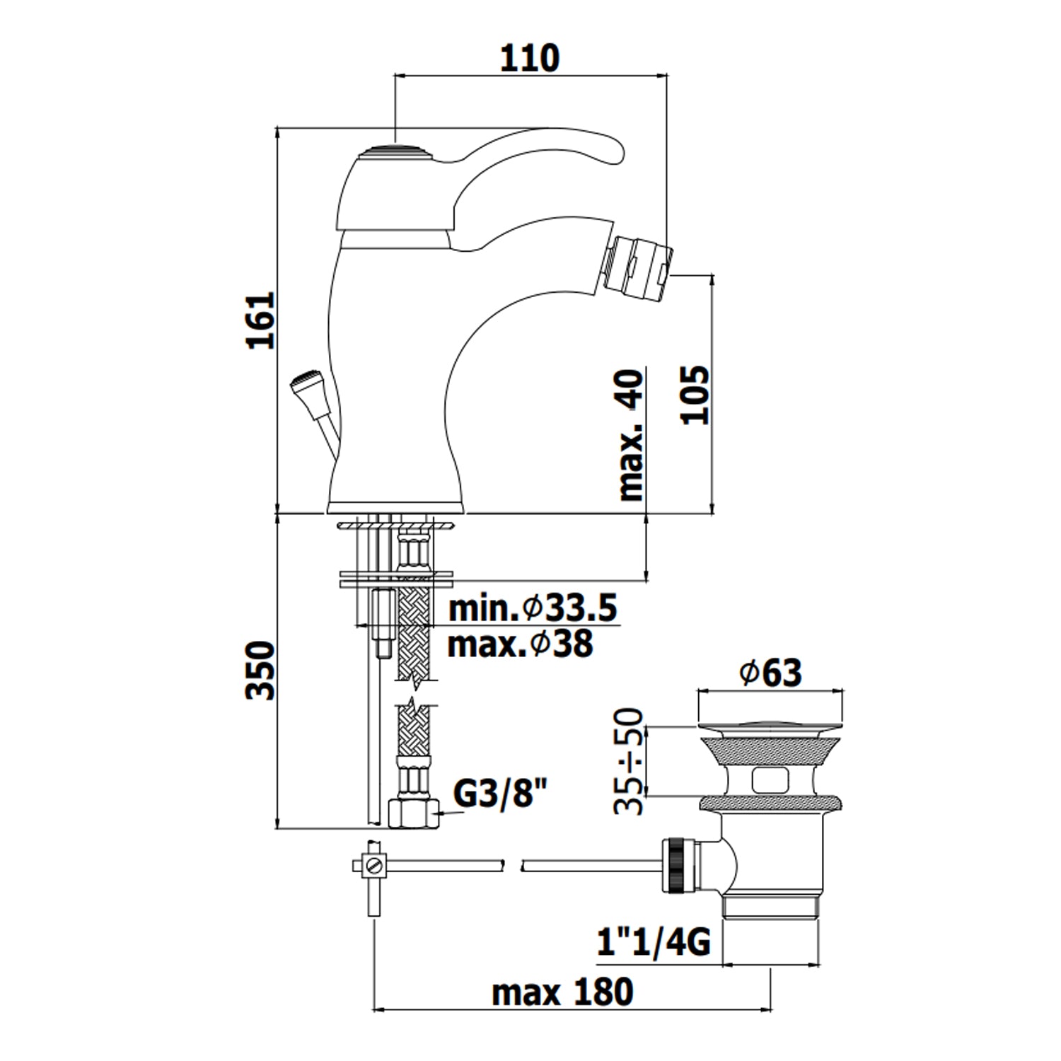 Miscelatore bidet con scarico serie Giorgia modello GI135CR cromato e bianco ral Paffoni