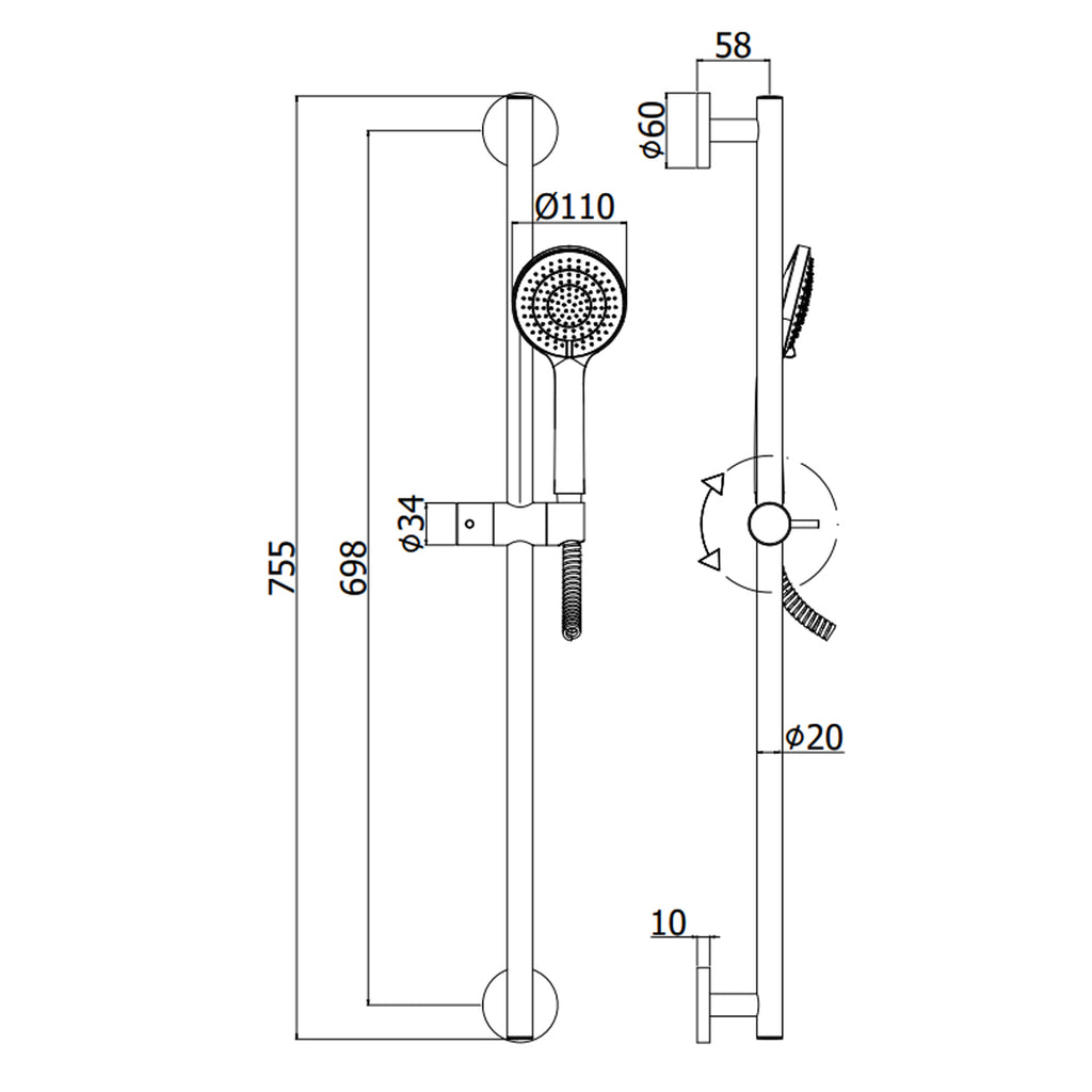 Saliscendi doccia con doccia Life Ginevra Paffoni  in metallo Nero Opaco