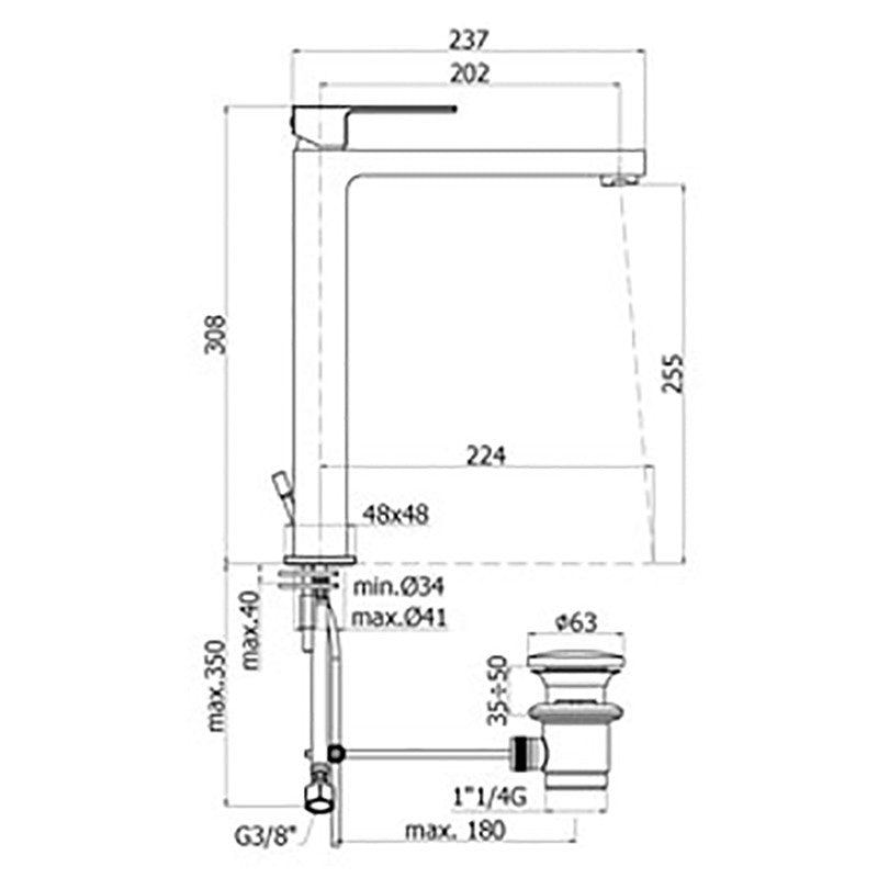 Miscelatore lavabo alto senza scarico Paffoni Elle in ottone cromato lucido