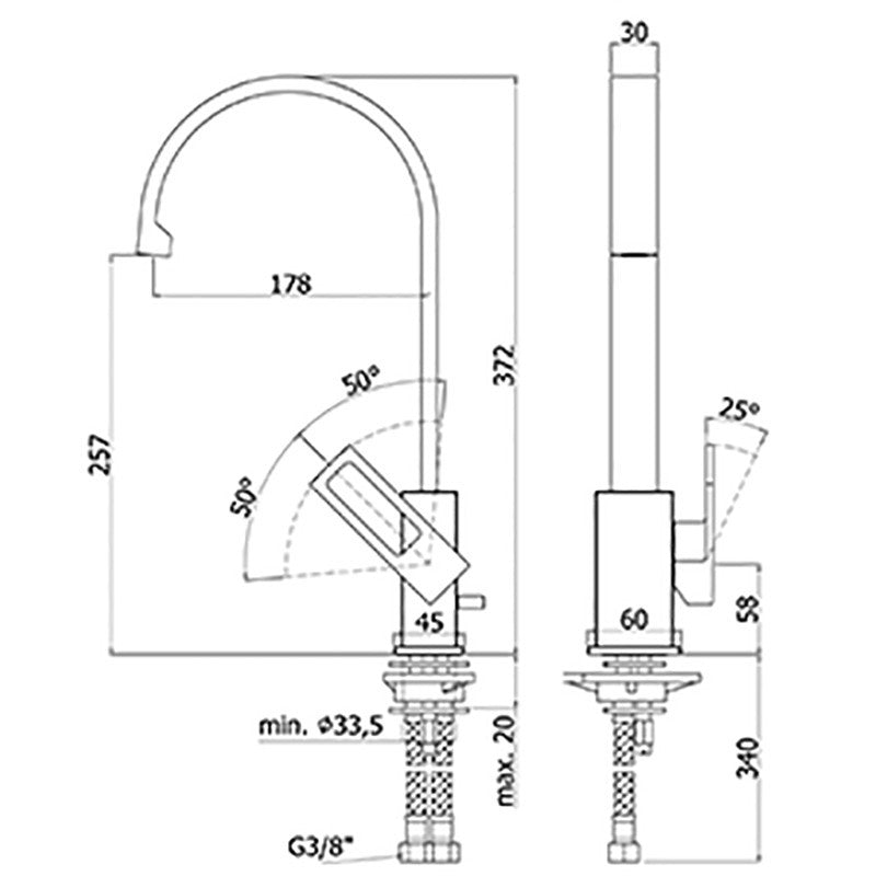 Miscelatore lavello Paffoni Effe ottone cromato lucido con canna piatta orientabile