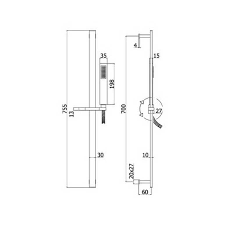 Paffon City saliscendi doccia ottone cromato con  interasse 70 cm