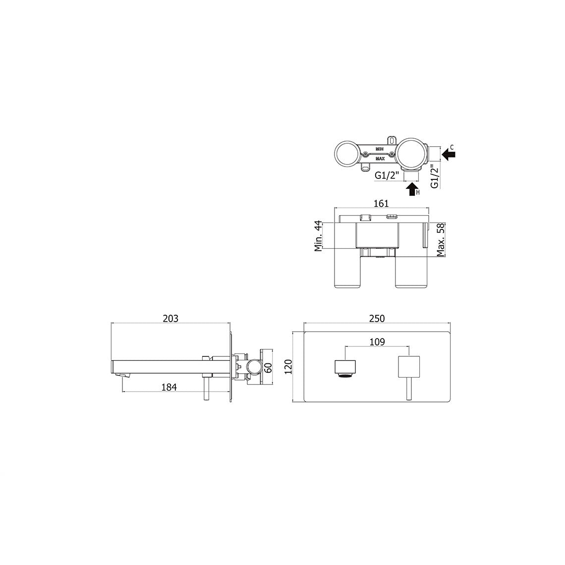 Mscelatore incasso lavabo Paffoni Level con bocca piatta