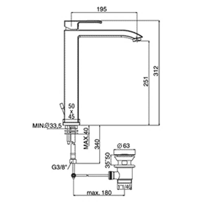 Miscelatore lavabo alto Paffoni Level alto senza scarico