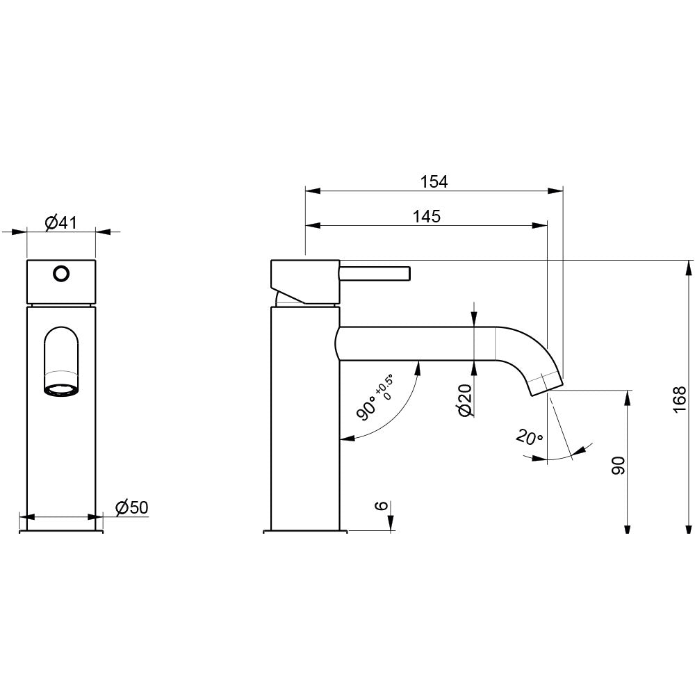Miscelatore monocomando  per lavabo da bagno in acciaio Inox Satinato senza scarico collezione Nilo di Tubico