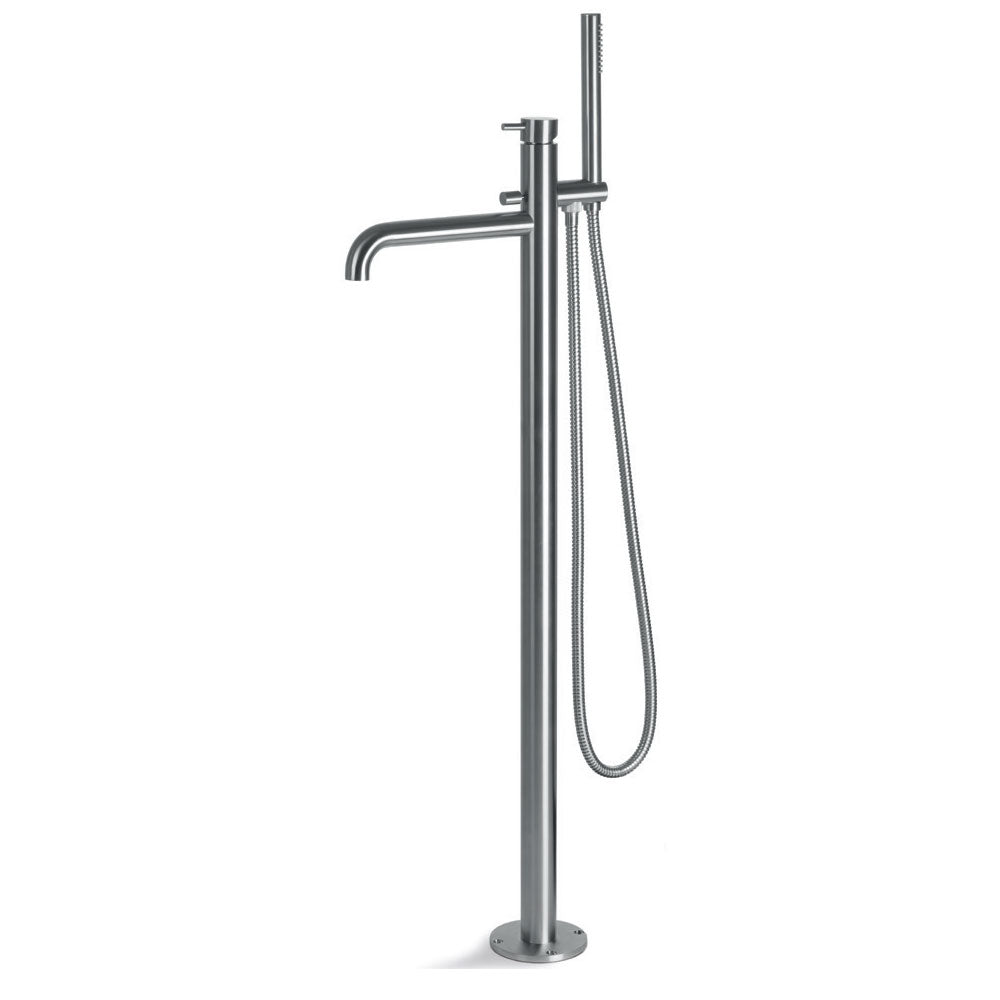 Miscelatore monocomando a pavimento per Vasca da bagno in acciaio Inox Satinato con flessibile e doccetta Collezione Nilo di Tubico