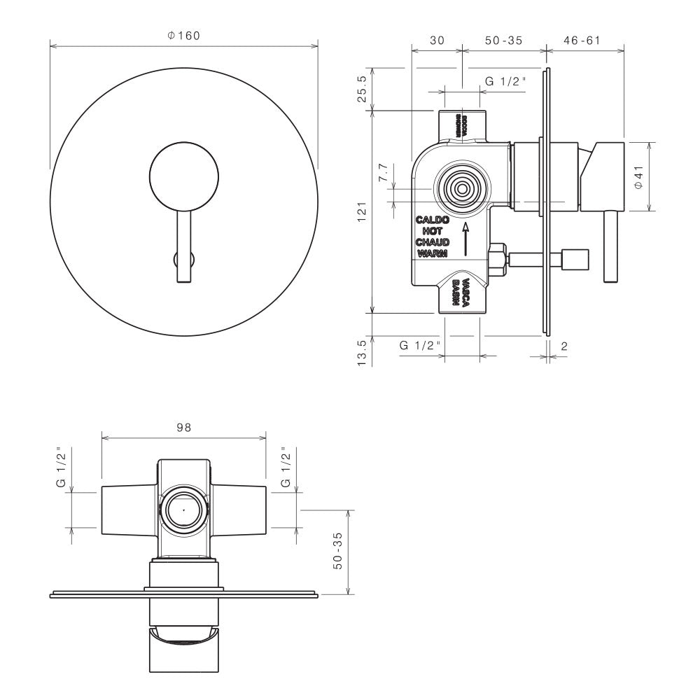 Miscelatore monocomando doccia incasso con deviatore a 2 vie in acciaio Inox Satinato collezione Nilo di Tubico