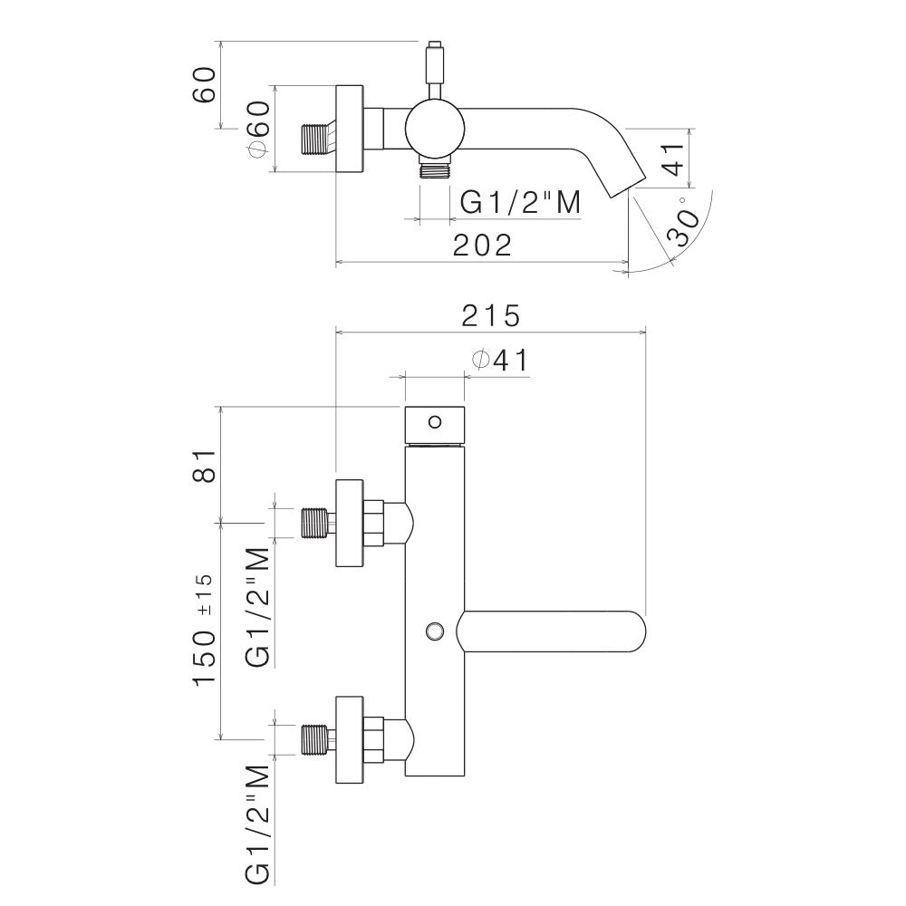 Miscelatore monocomando vasca esterno con set duplex in acciaio Inox Satinato collezione Nilo di Tubico