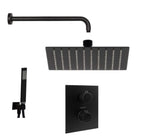 Set soffione doccia con braccio tondo e miscelatore con set doccia quadro in nero opaco Paffoni