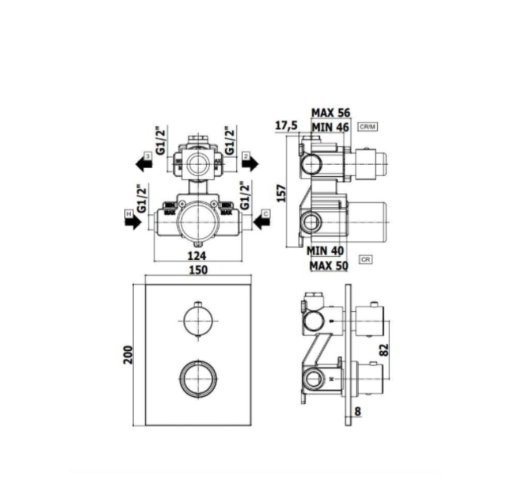 Set soffione doccia con braccio tondo e miscelatore con set doccia quadro in nero opaco Paffoni